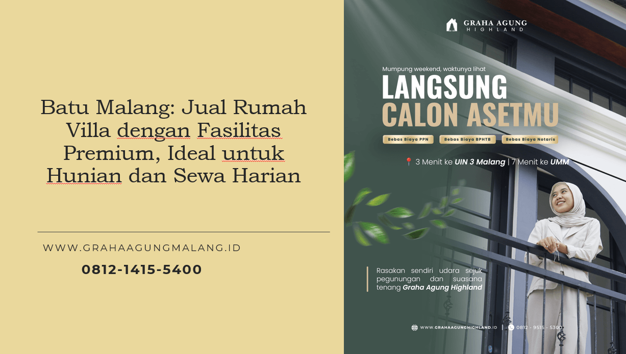 Batu Malang: Jual Rumah Villa dengan Fasilitas Premium, Ideal untuk Hunian dan Sewa Harian