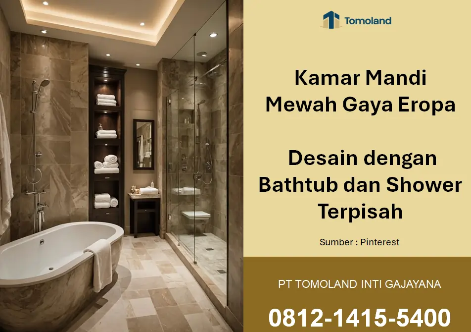 Kamar Mandi Mewah Gaya Eropa: Desain dengan Bathtub dan Shower Terpisah