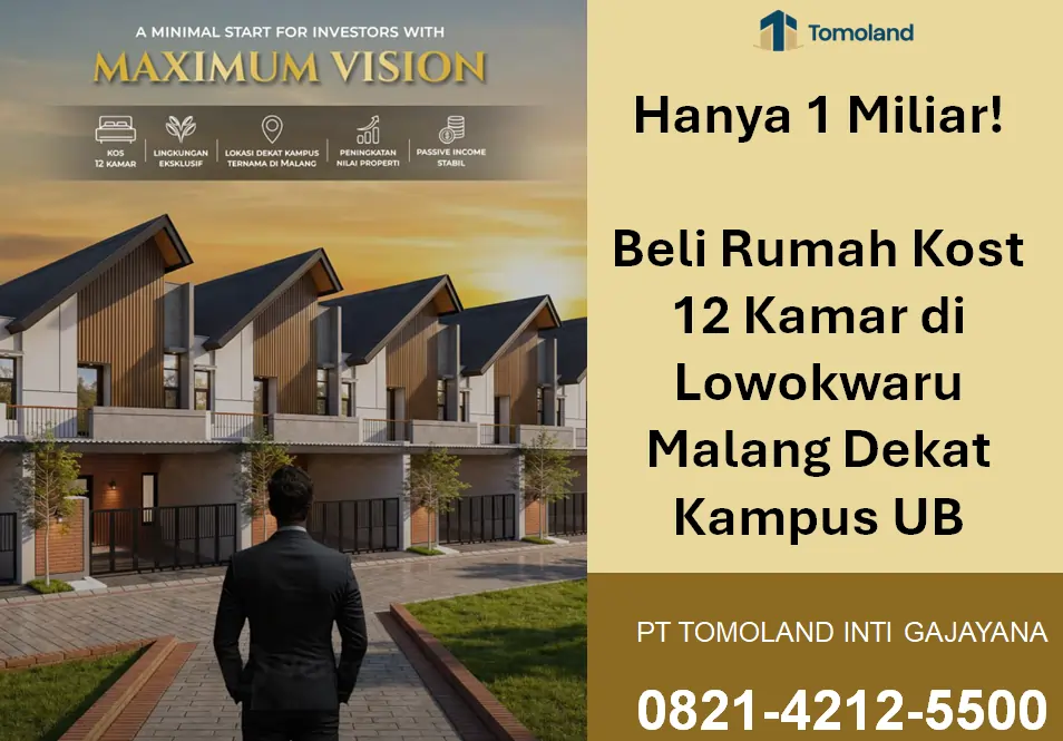 Hanya 1 Miliar! Beli Rumah Kost 12 Kamar di Lowokwaru Malang Dekat Kampus UB