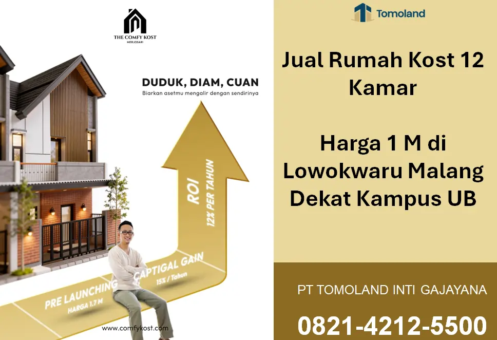 Jual Rumah Kost 12 Kamar Harga 1 M di Lowokwaru Malang Dekat Kampus UB