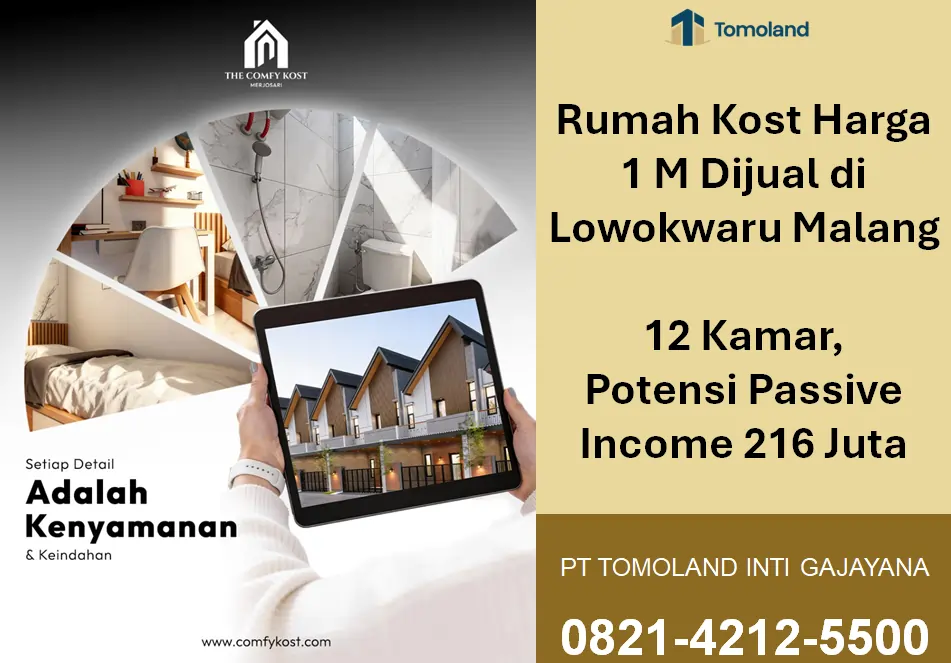 Rumah Kost Harga 1 M Dijual di Lowokwaru Malang: 12 Kamar, Potensi Passive Income 216 Juta Pertahun