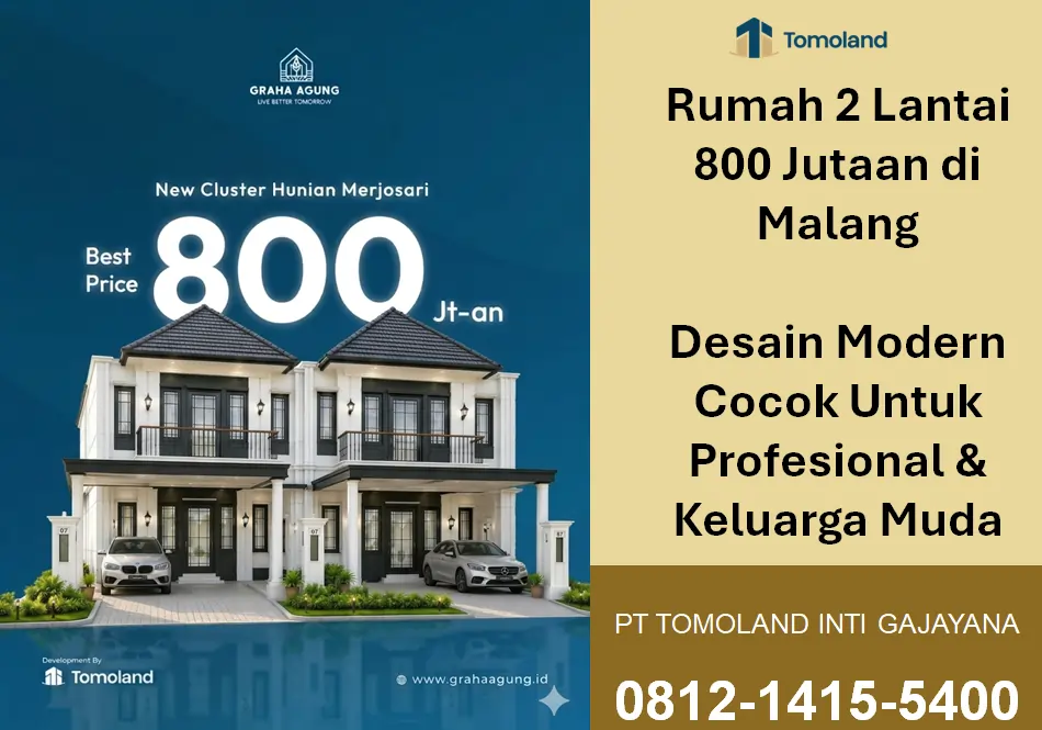 Rumah 2 Lantai 800 Jutaan Malang, Hunian Modern di Lokasi Strategis | Graha Agung by Tomoland