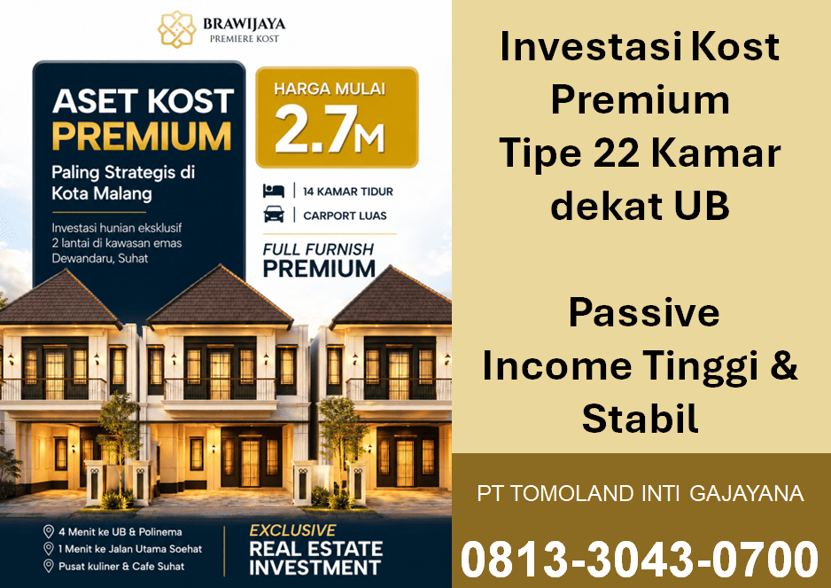 Investasi Kost 22 Kamar Dekat UB Malang: Peluang Passive Income Terbaik