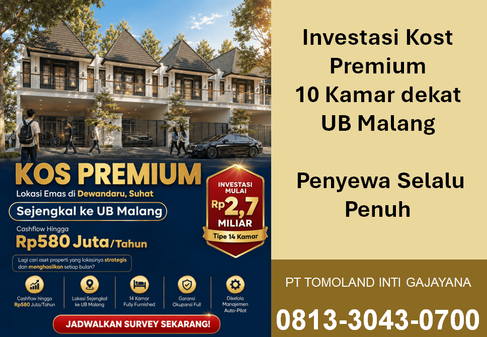 Investasi Kost Premium 10 Kamar Dekat UB, Strategis untuk Passive Income