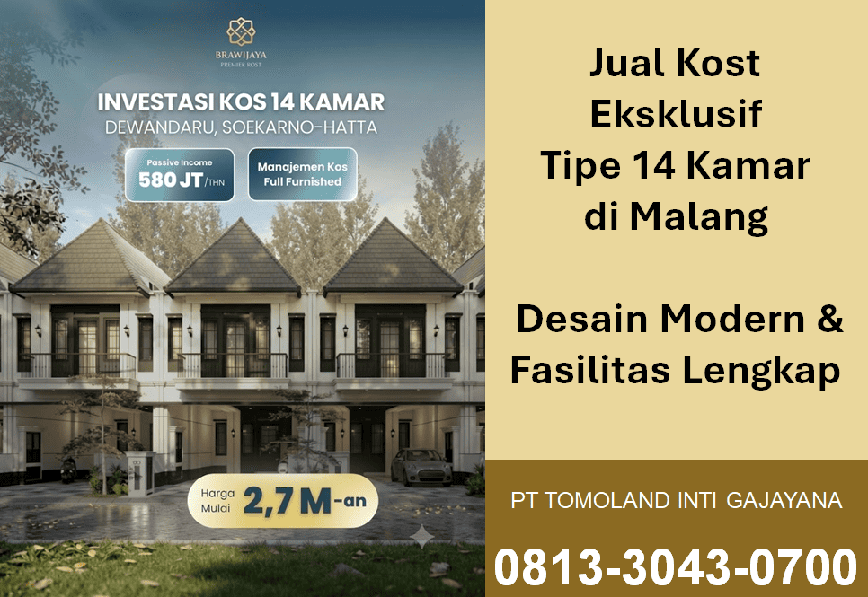 Jual Kost Eksklusif 14 Kamar di Malang, Properti Premium untuk Investasi