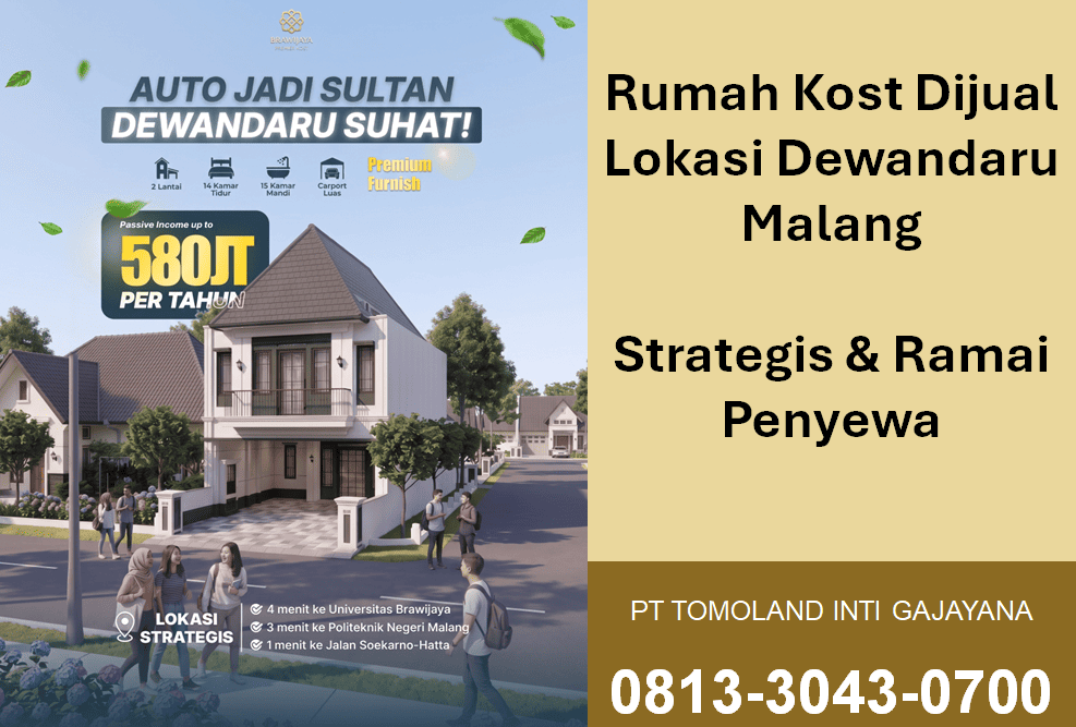Rumah Kost Dijual di Dewandaru Malang, Lokasi Strategis Dekat Kampus